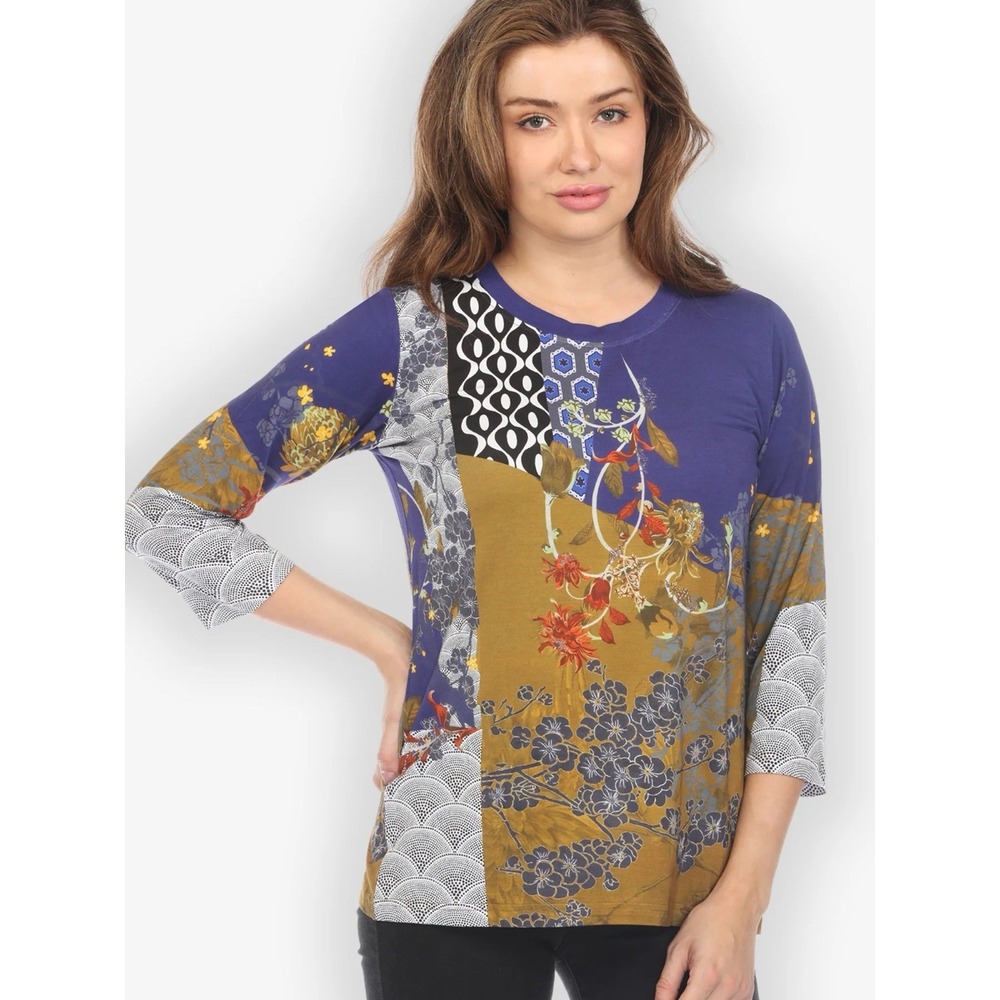 Citron Santa Monica Tunic‎ Size Small Cherry Blossom Floral Bohemian Art Tee